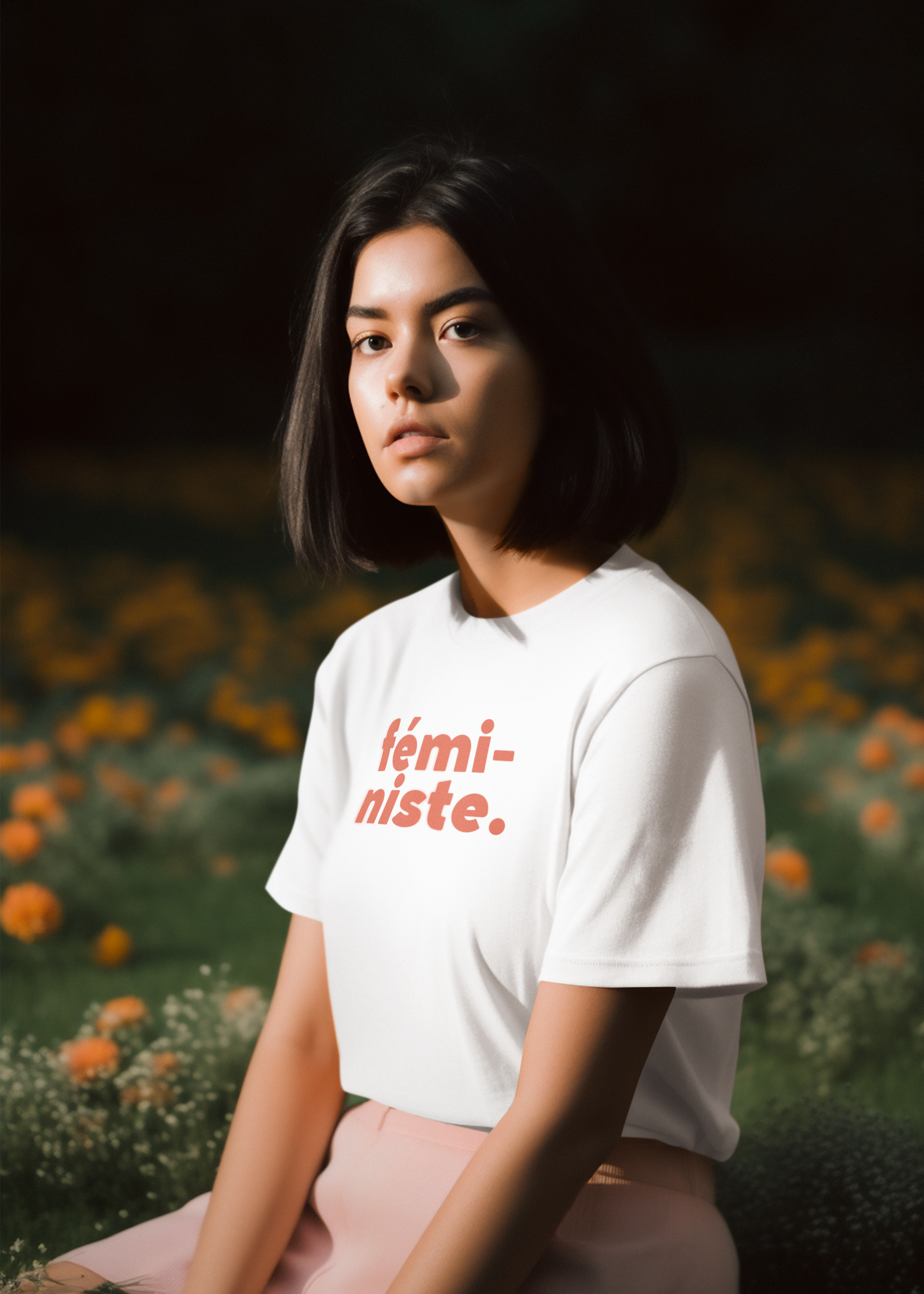 t-shirt-mockup-of-an-ai-created-woman-sitting-in-a-garden-with-flowers-m33779.png